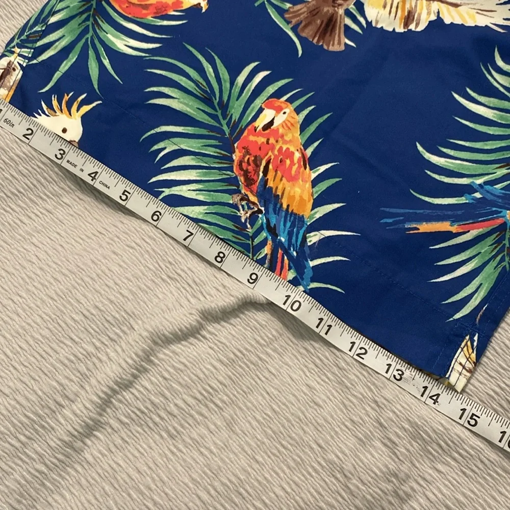 Caribbean Swim Trunks Mens 1XB Blue Tropical‎ Parrot Print Beach Cruise Pool NWT